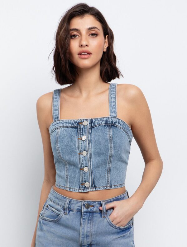 Denim crop top με κουμπιά