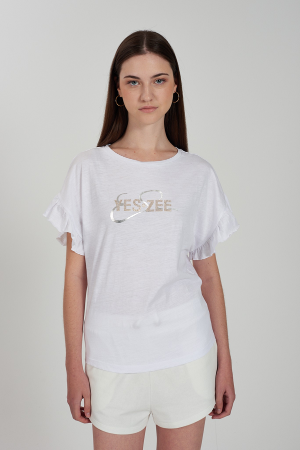 T-shirt με βολάν στο μανίκι