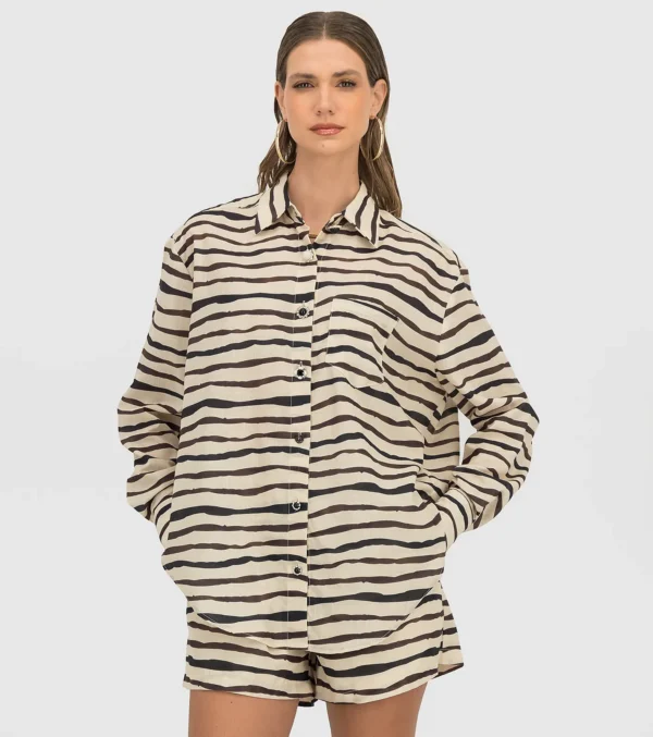 Oversized πουκάμισο με ζεβρέ print