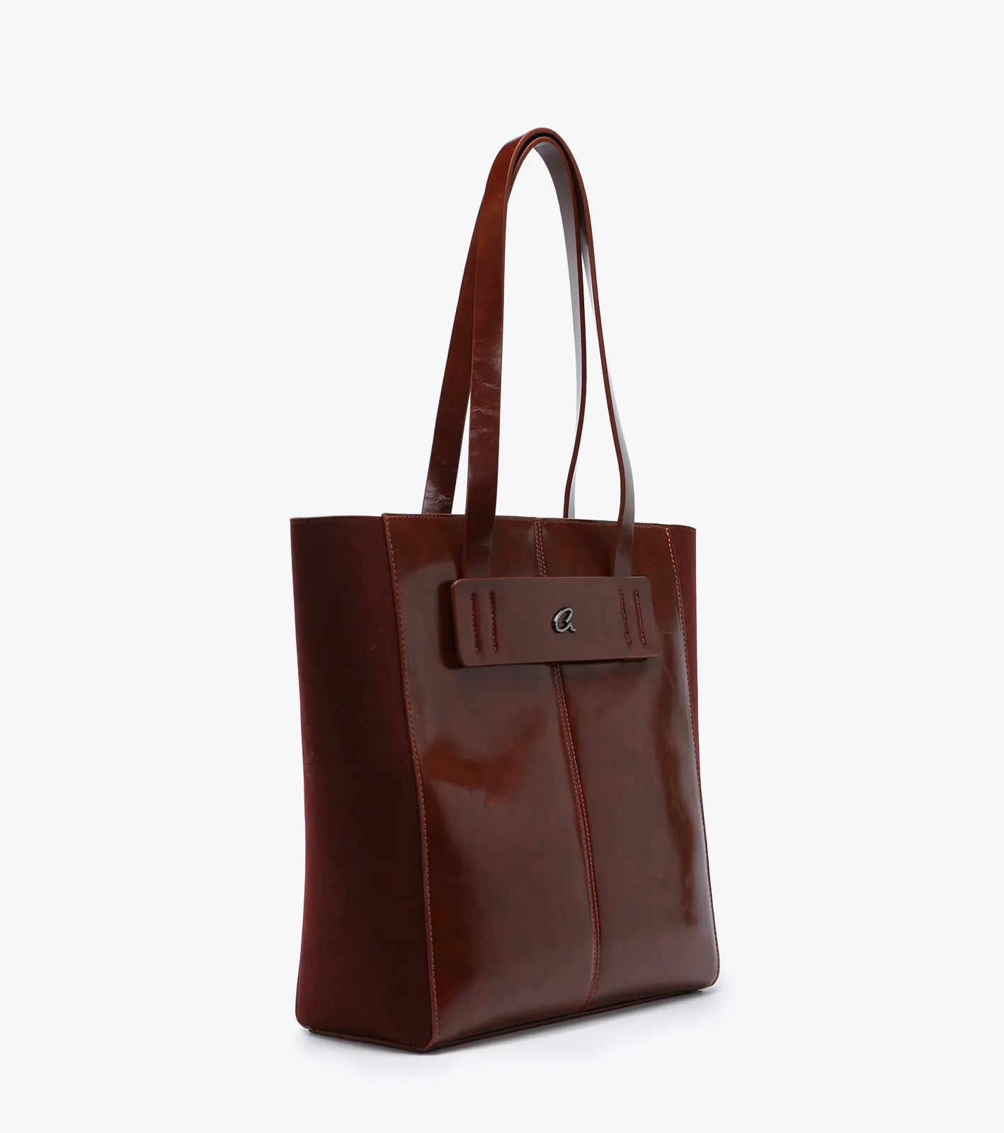 Τσάντα ώμου με διπλά χερούλια & λεπτομέρειες σουέντ - Image 5