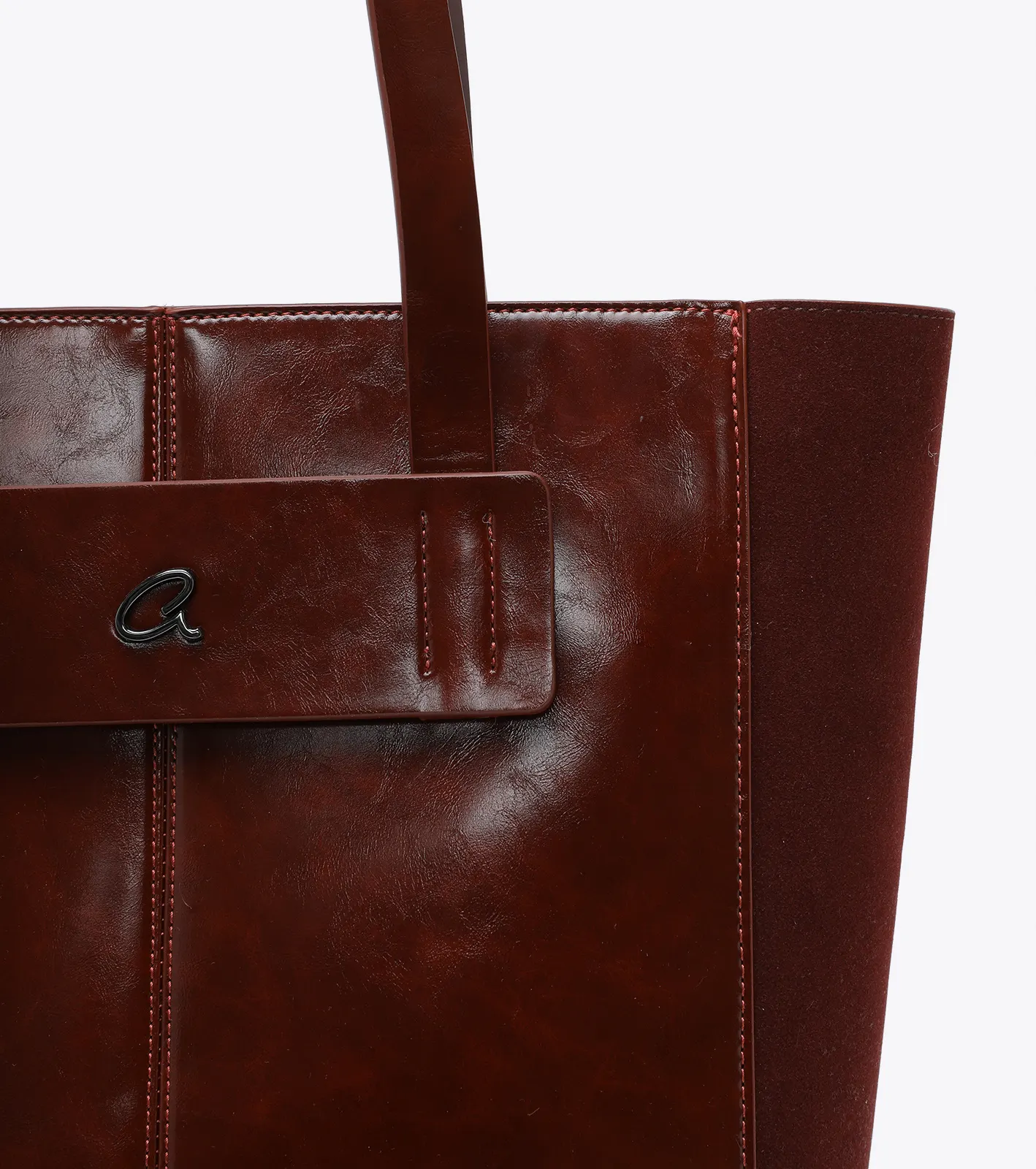 Τσάντα ώμου με διπλά χερούλια & λεπτομέρειες σουέντ - Image 4