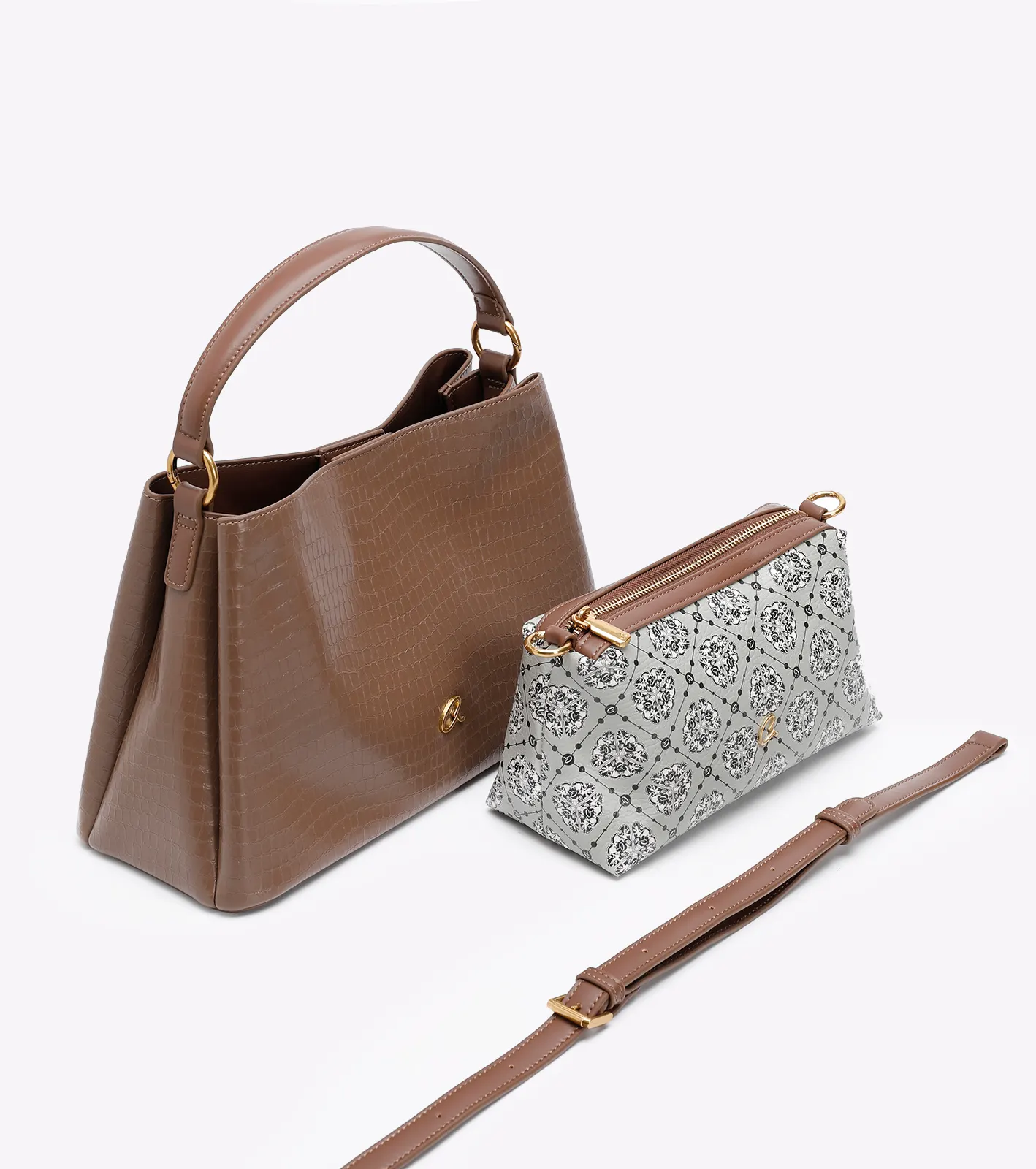 Τσάντα χειρός 3-way κροκό με αποσπώμενο τσαντάκι - Image 3