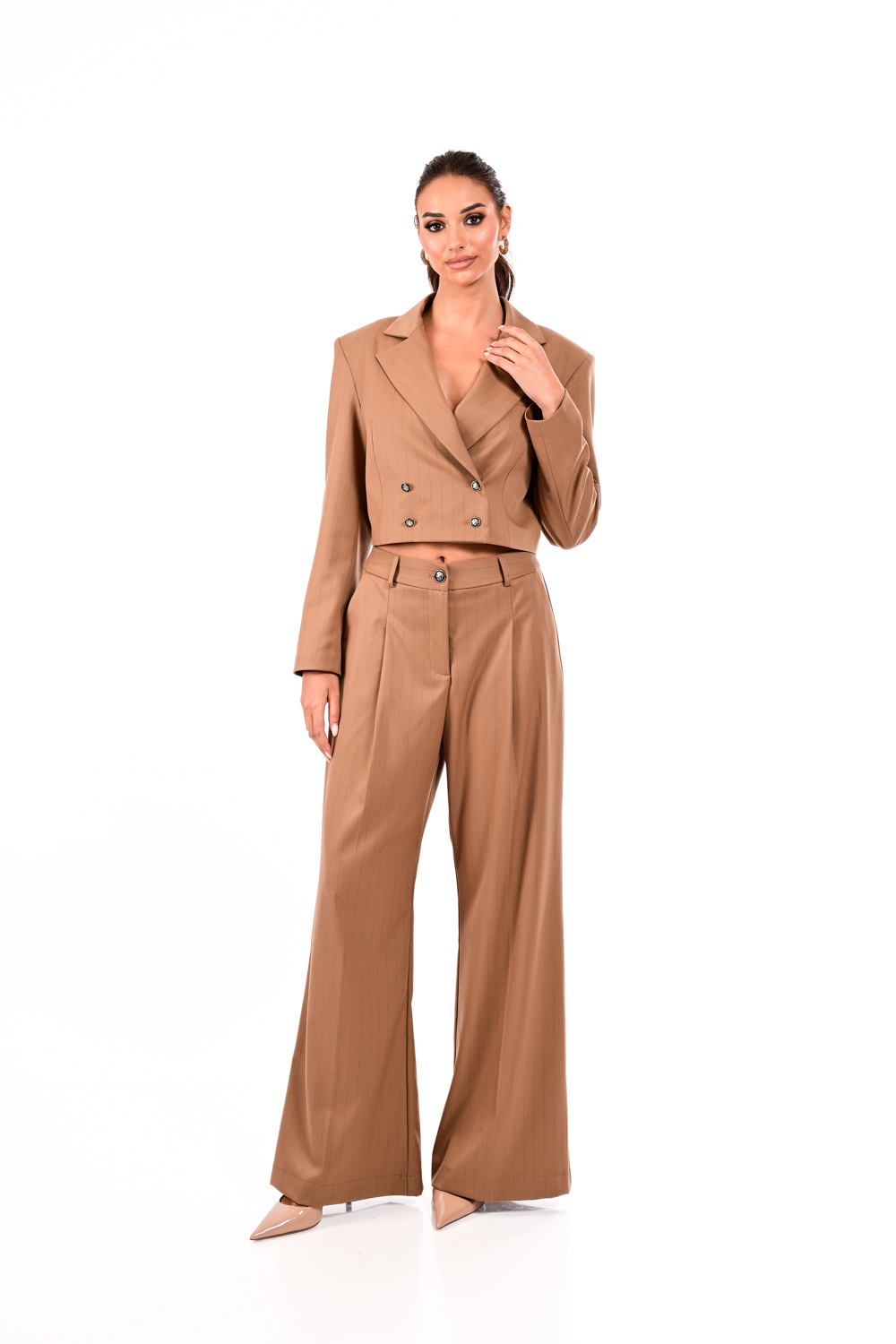 Cropped blazer με ρίγα - Image 4