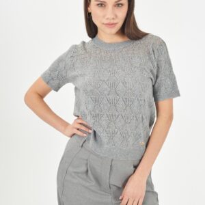 Κοντομάνικη μπλούζα σε λεπτό lurex πλεκτό