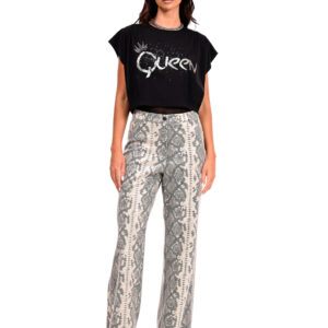 Wide leg παντελόνι δερματίνη με snake print