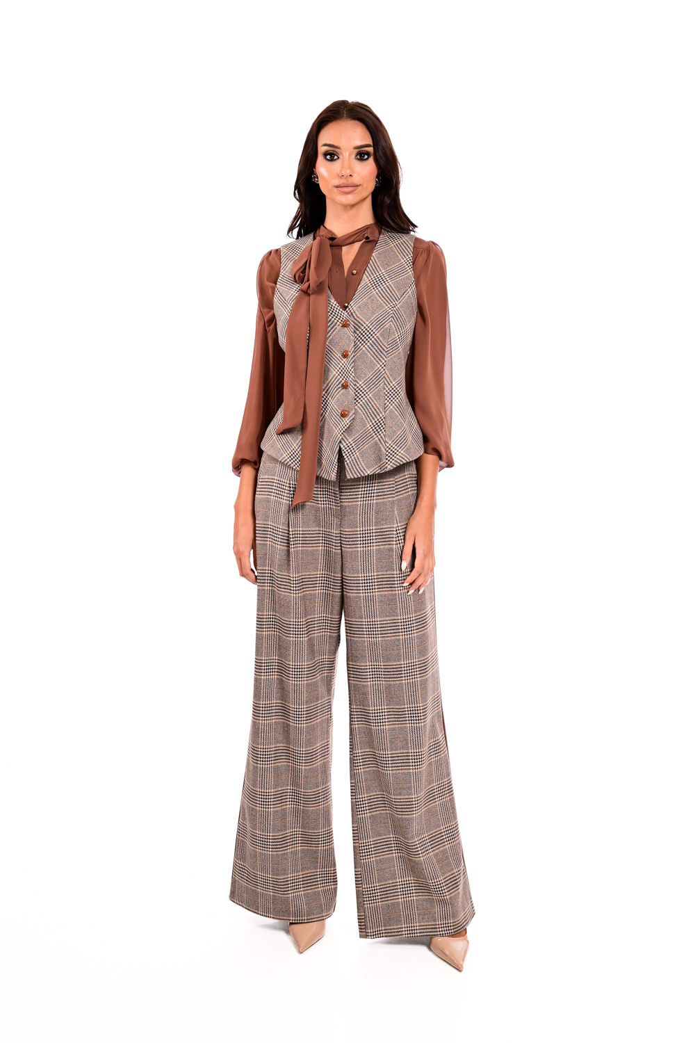 Checked wide leg παντελόνι - Image 4