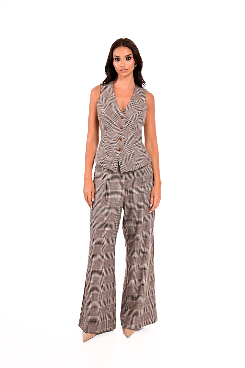 Checked wide leg παντελόνι - Image 3