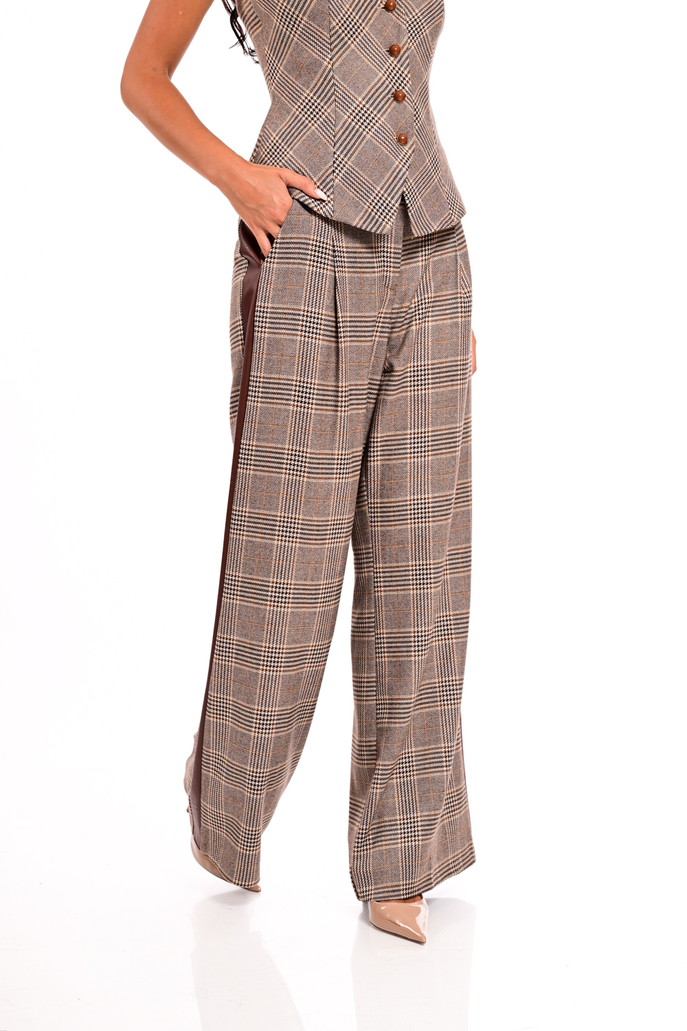 Checked wide leg παντελόνι