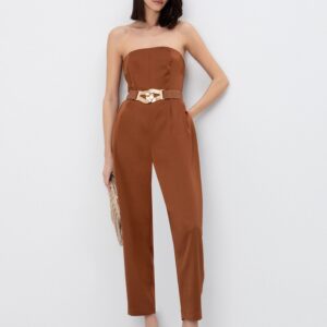 Off shoulder ολόσωμη φόρμα με πιέτες