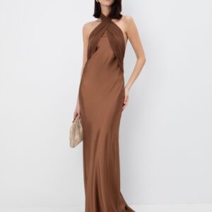 Satin maxi φόρεμα με χιαστί λαιμό