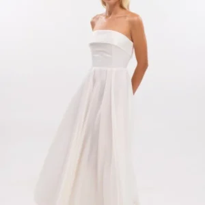 Σατέν midi φόρεμα strapless σε Α γραμμή