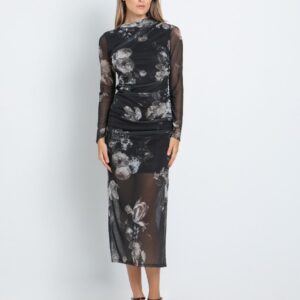 Floral midi φόρεμα με διαφάνεια