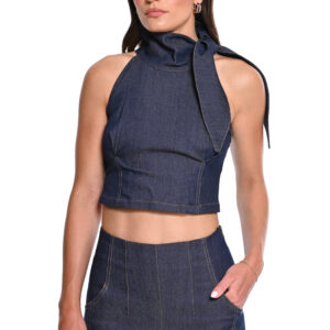 Denim top με δέσιμο στο λαιμό
